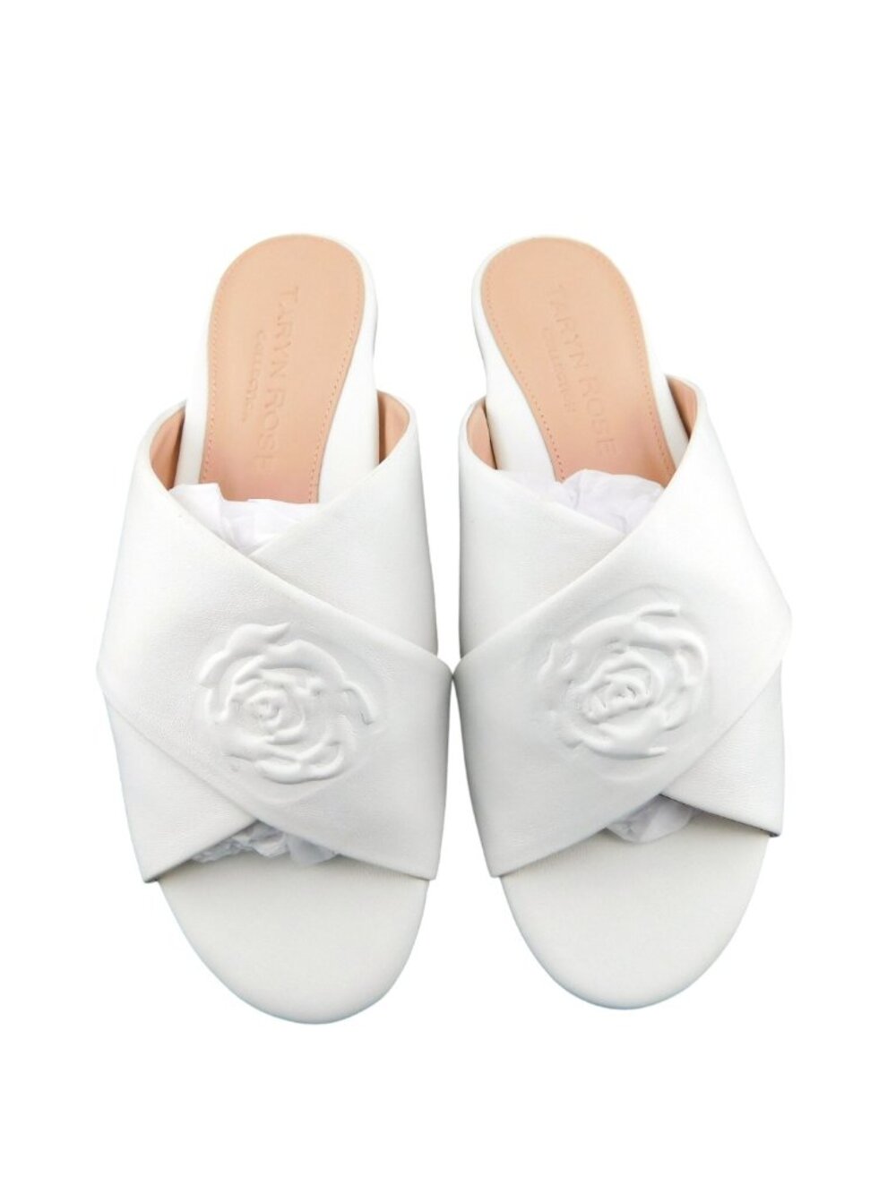 TARYN ROSE Collection Rose White Crisscross Leather Slide Sandals 6